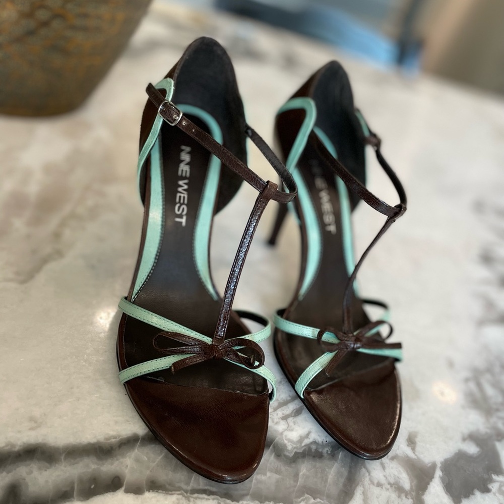 Franco Sarto Cordless Dark Brown/Blue Leather Heels - Picture 4 of 7